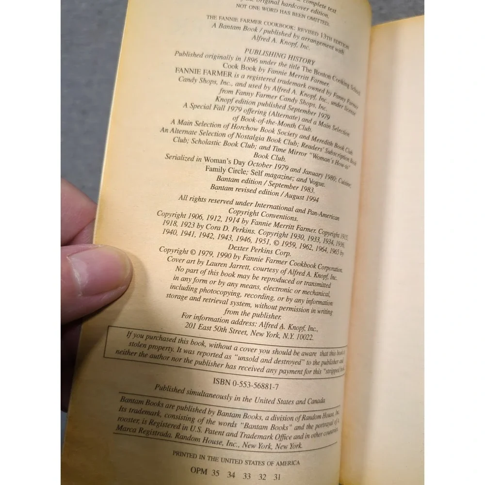 VTG 1994 The Fannie Farmer Cookbook by Marion Cunningham Revised‎ & Updated PB